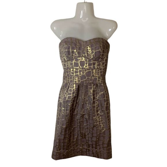 American Eagle Outfitters Metallic Grey Patterned Strapless Dress Zip US 4 NWT - Picture 1 of 8